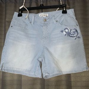 Striped shorts with floral designs